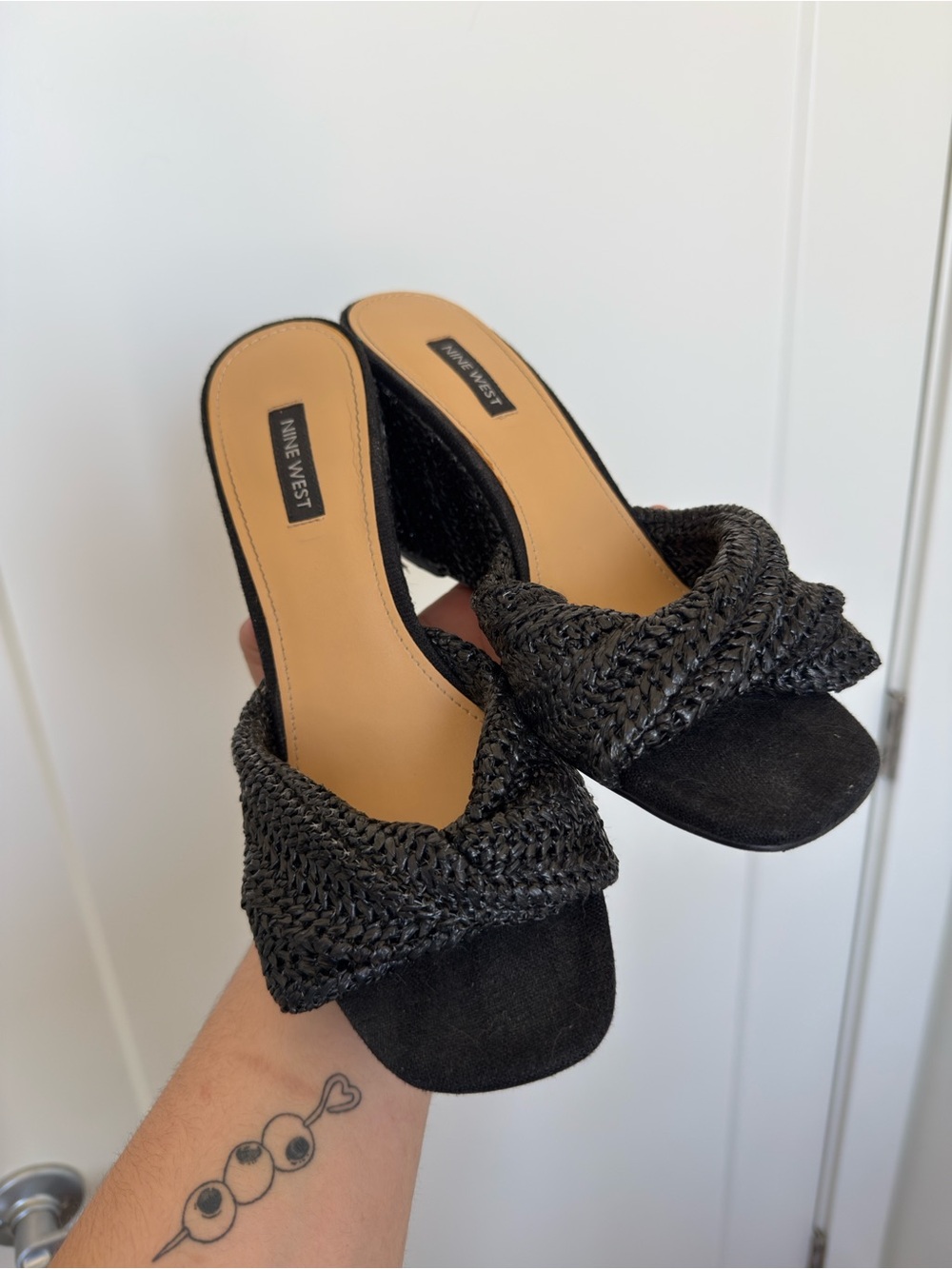 Nine West Black Braided Slide Wedges